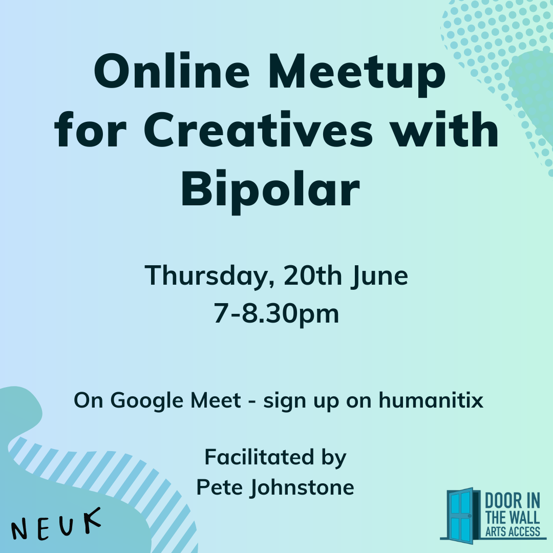 Online meetup for creatives with bipolar - all text written out on the page.